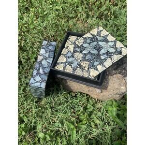 Vintage 6 Inlaid Mother Of Pearl Butterfly Coasters In Stunning Matching Box
